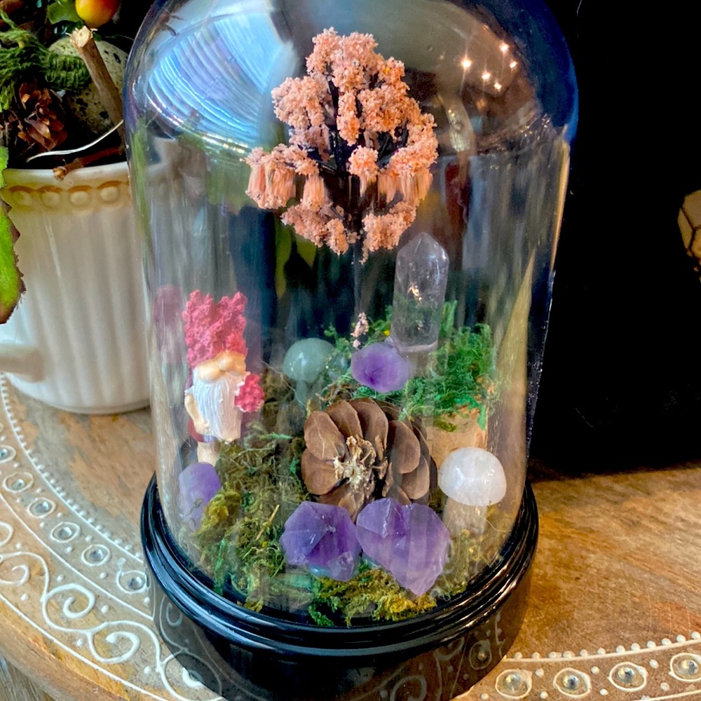 Woodland handmade gnome clear quartz crystal fantasy dome
